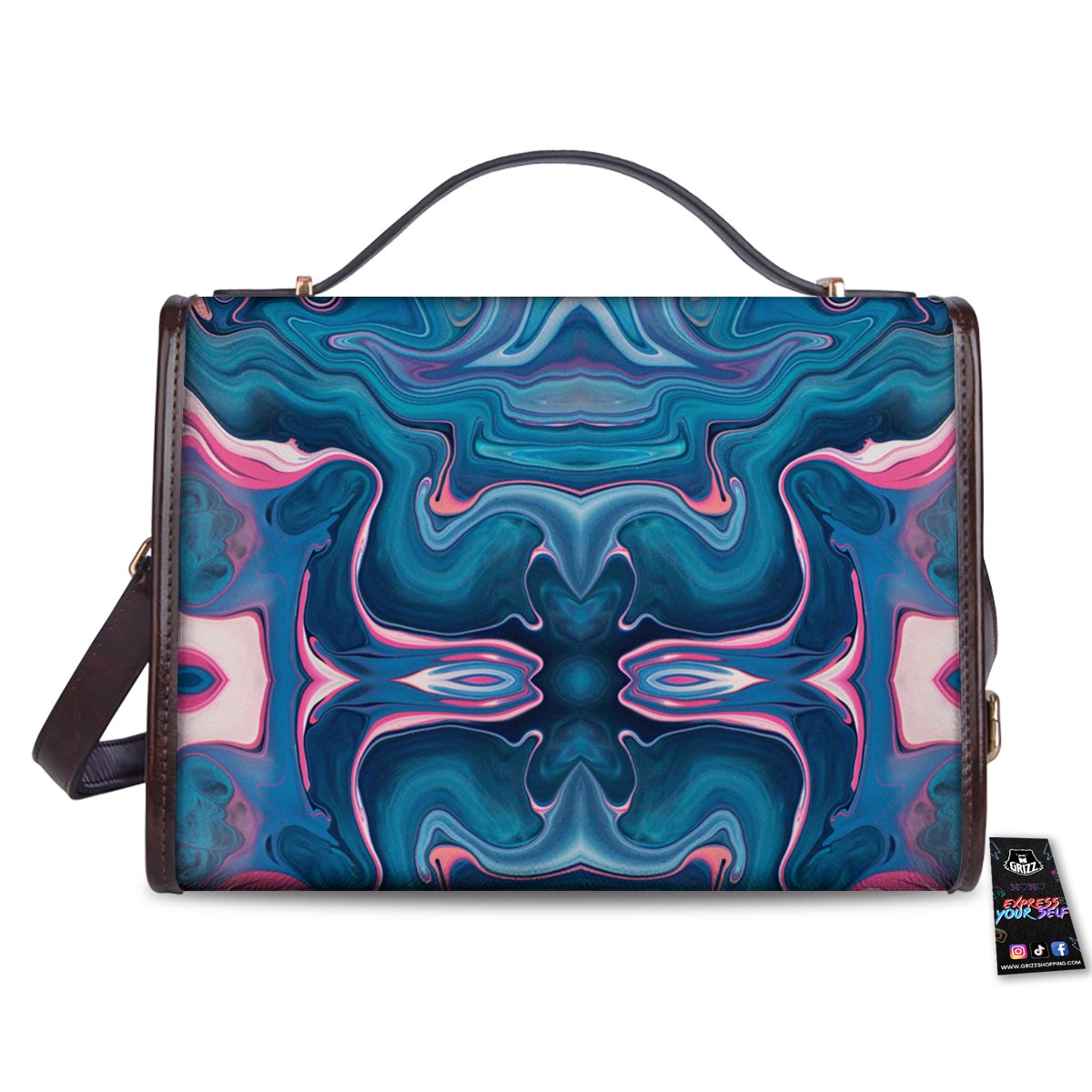Marble Liquid Teal Pink Print Pattern Women's Satchel Bag