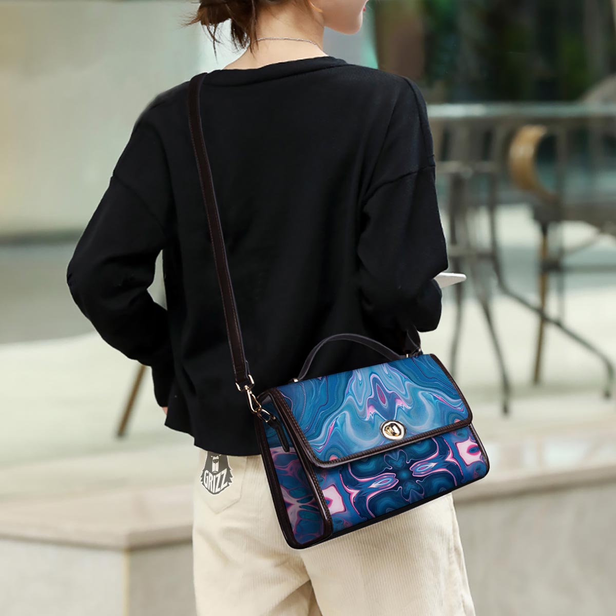 Marble Liquid Teal Pink Print Pattern Women's Satchel Bag