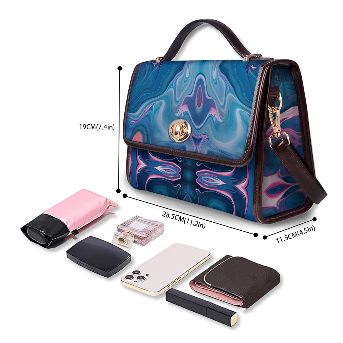Marble Liquid Teal Pink Print Pattern Women's Satchel Bag