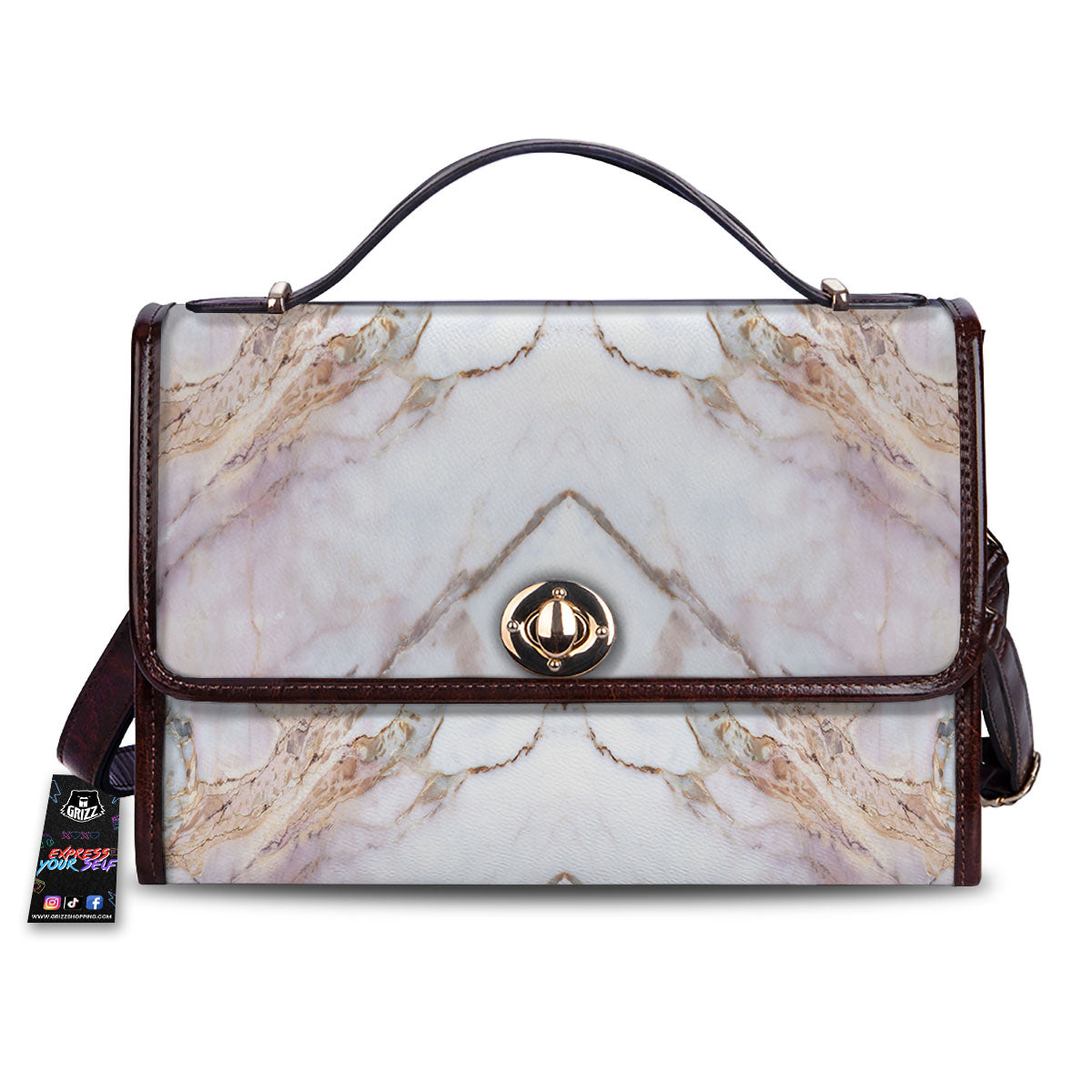 Marble Pink Grey White Print Pattern Women's Satchel Bag
