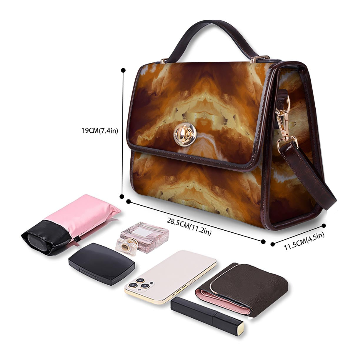 Marble Sugar Brown Print Pattern Women's Satchel Bag