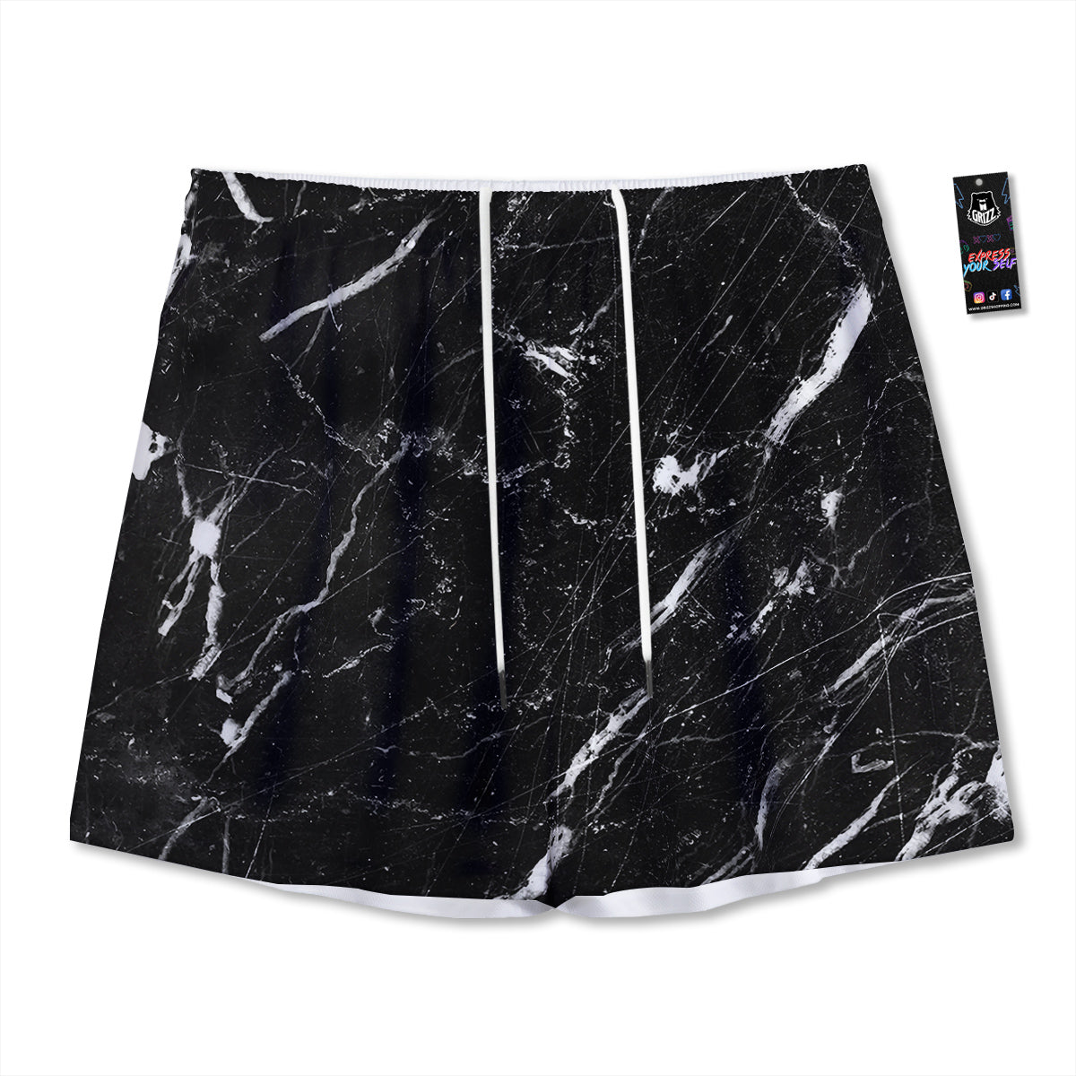 Marble White Dark Grey Print Mesh Shorts