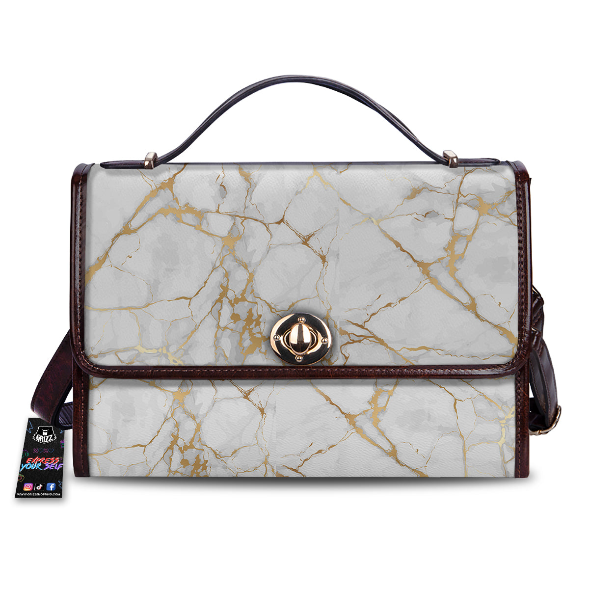 Marble White Gold Print Pattern Women's Satchel Bag