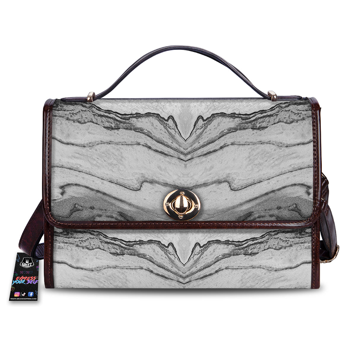 Marble White Gray Print Pattern Women's Satchel Bag