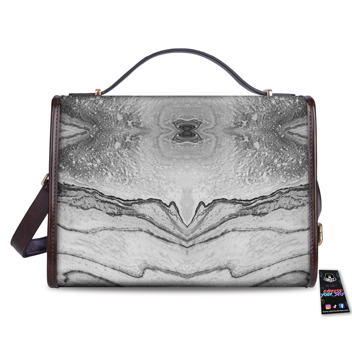 Marble White Gray Print Pattern Women's Satchel Bag