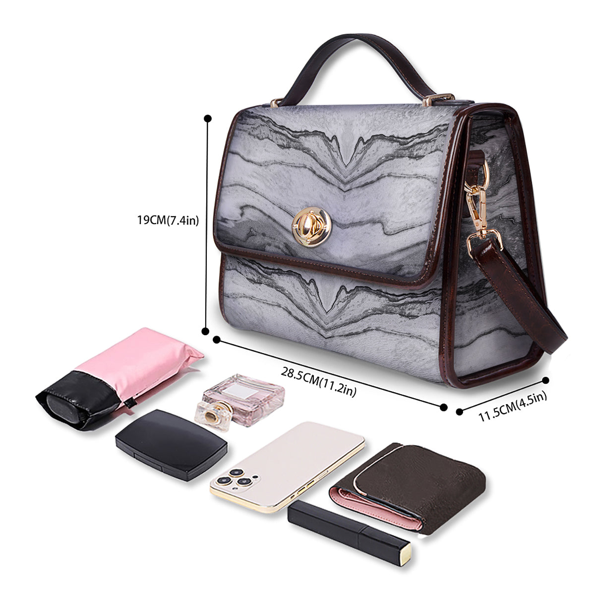 Marble White Gray Print Pattern Women's Satchel Bag