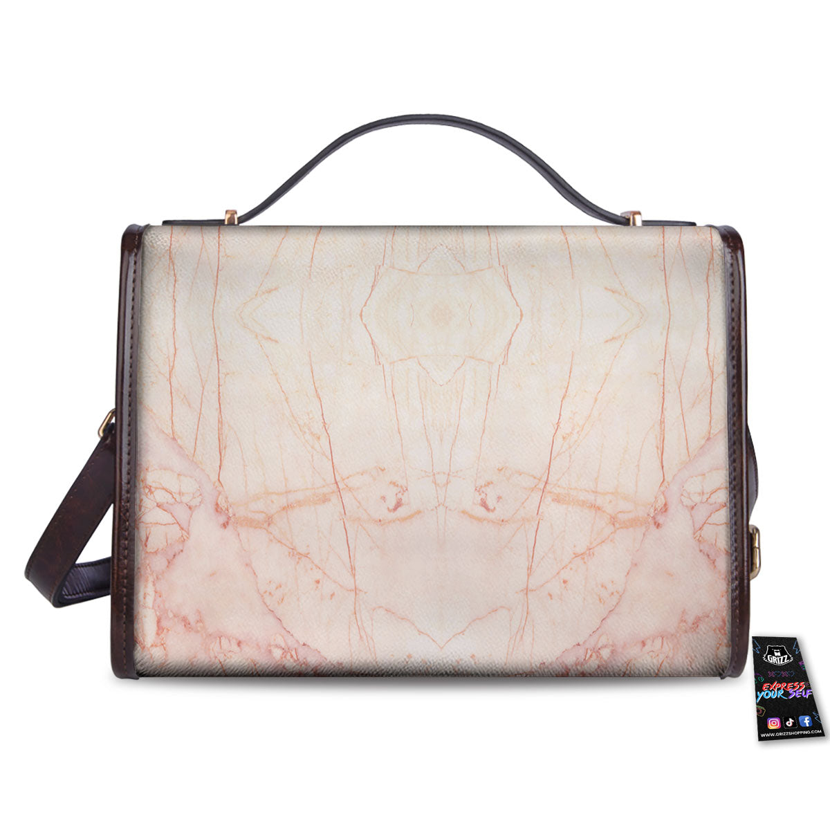 Marble White Pink Print Pattern Women's Satchel Bag