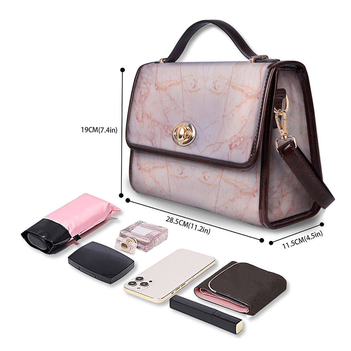 Marble White Pink Print Pattern Women's Satchel Bag