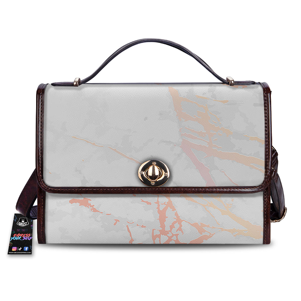 Marble White Rose Gold Print Women's Satchel Bag