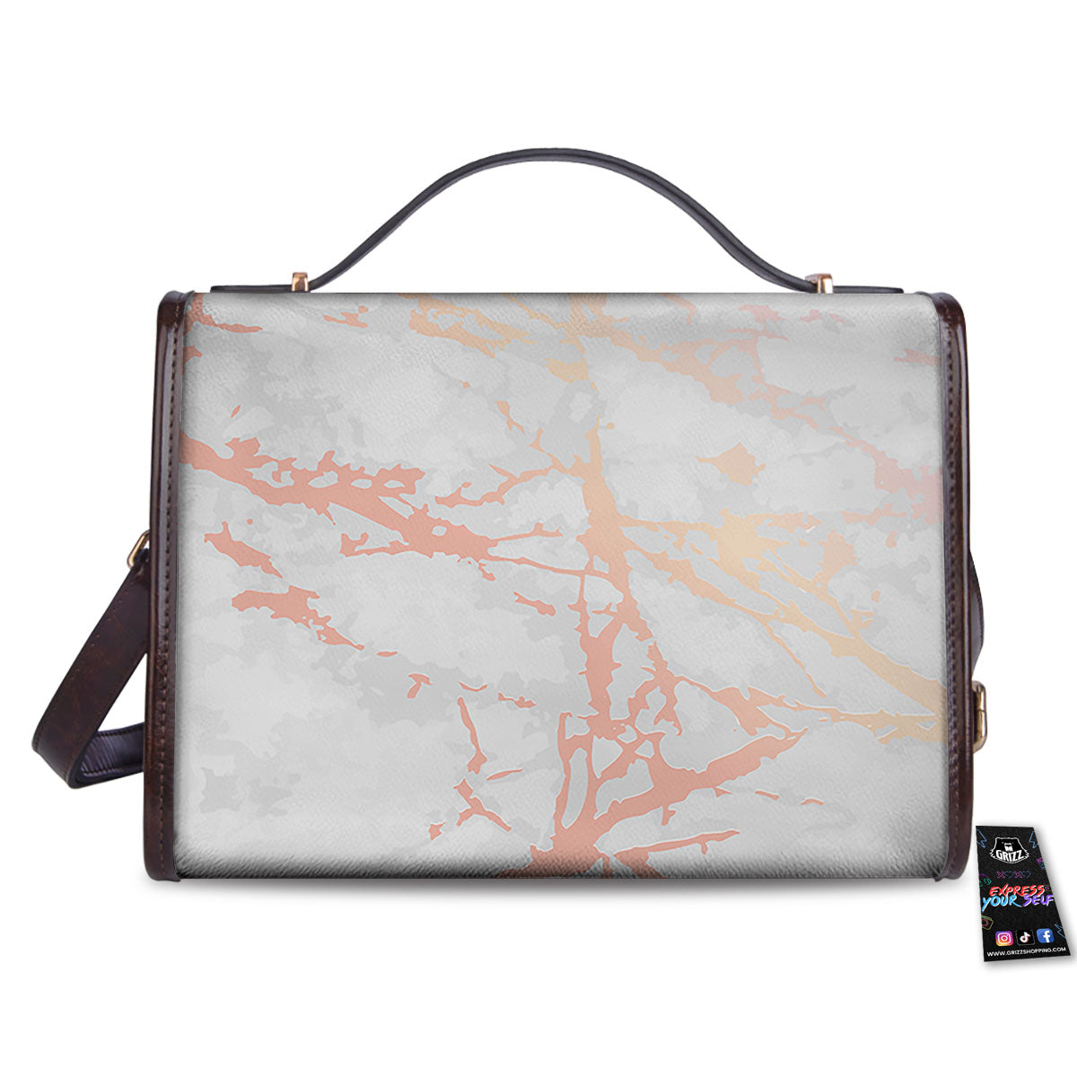 Marble White Rose Gold Print Women's Satchel Bag