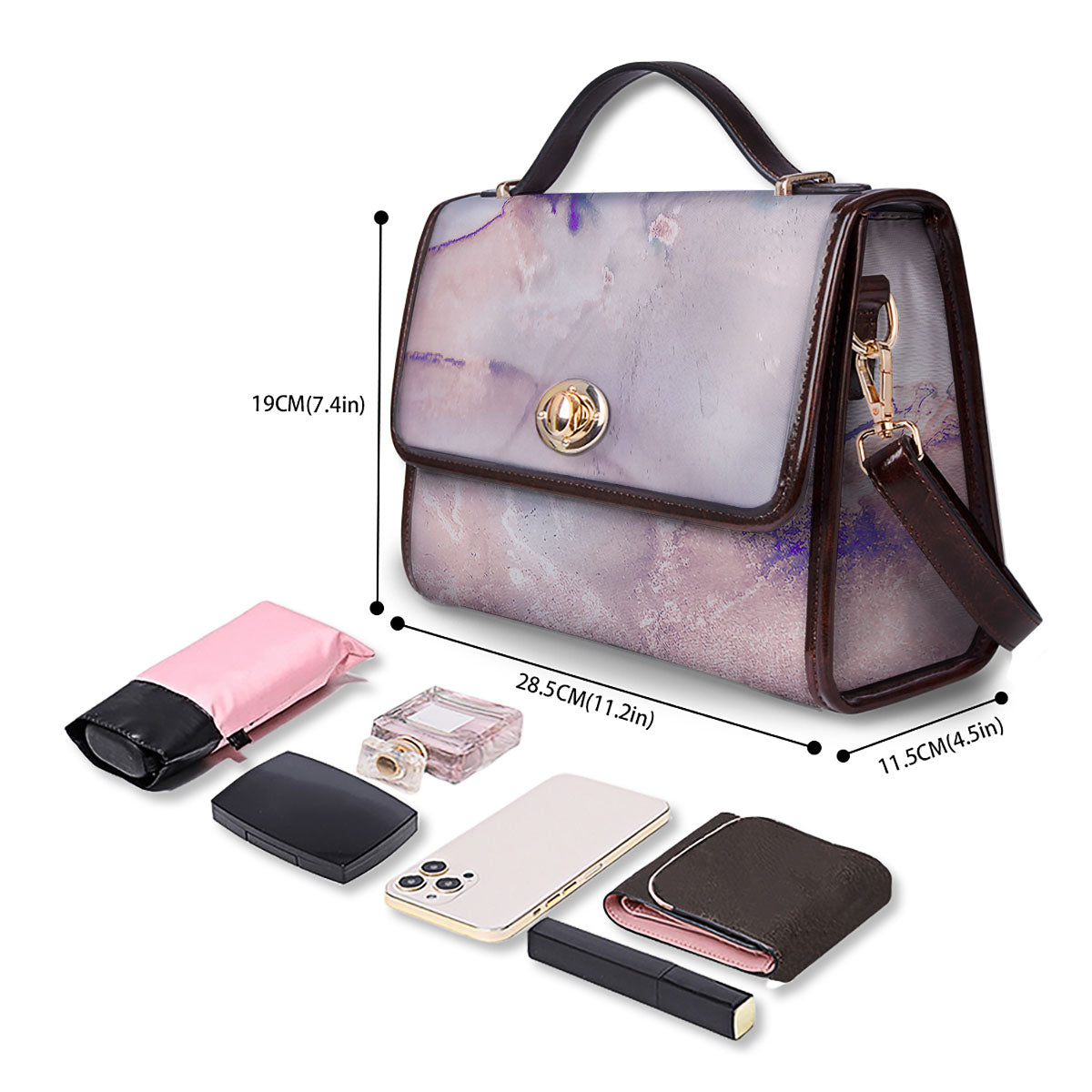 Marble White Ruby Print Women's Satchel Bag