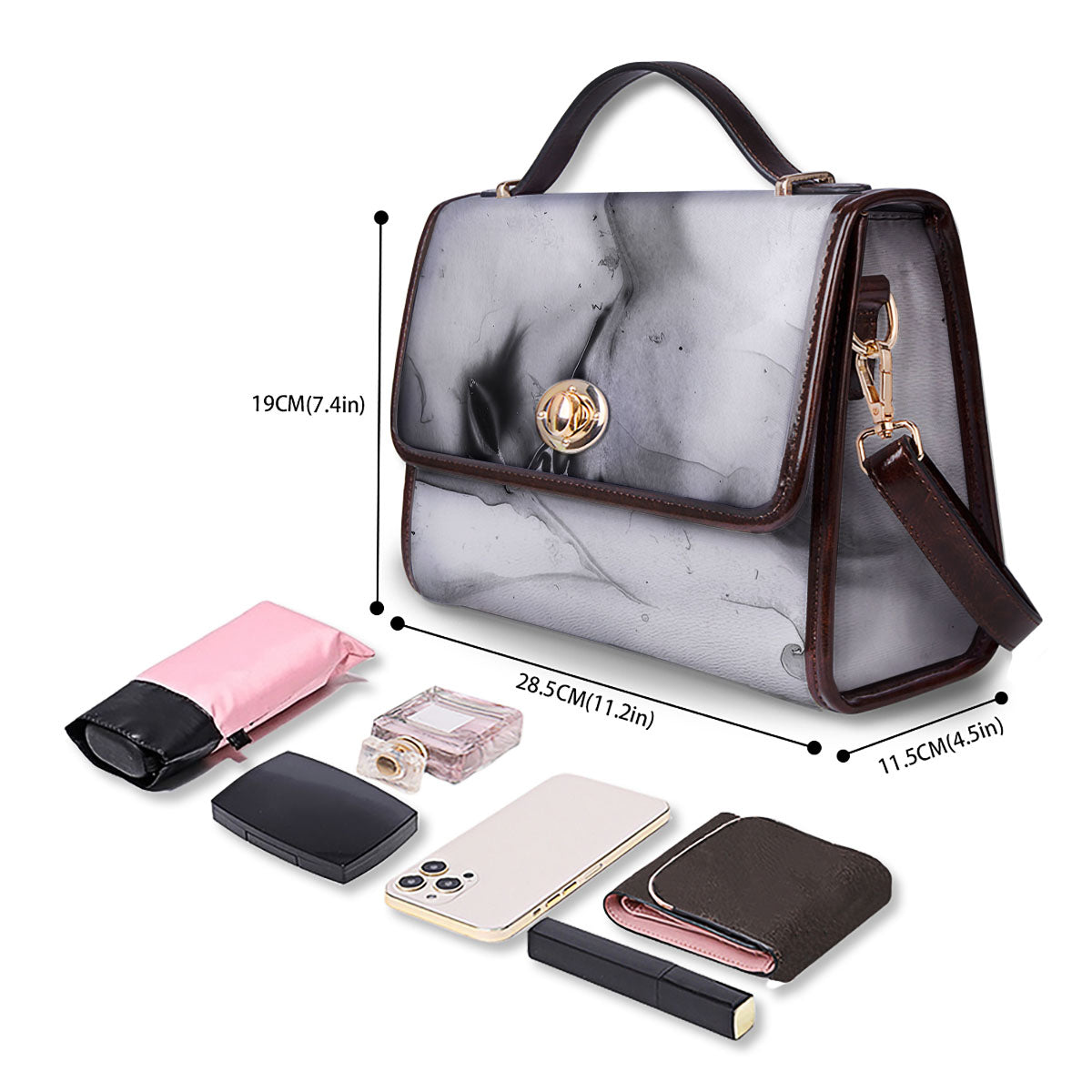 Marble White Smoke Print Women's Satchel Bag