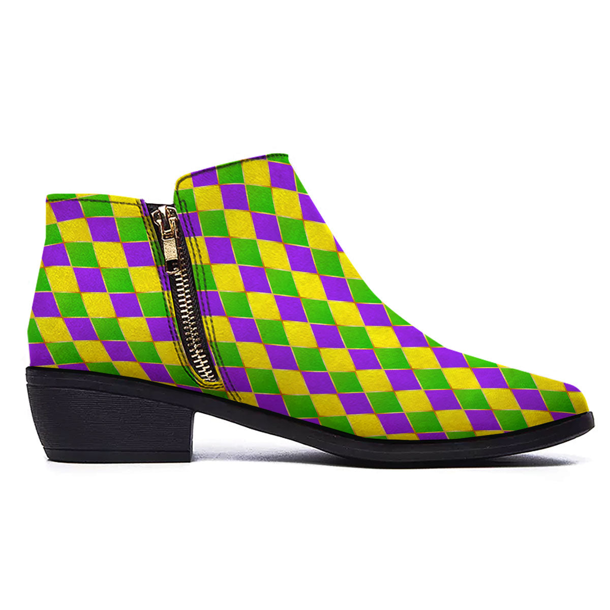 Mardi Gras Purple Green And Yellow Print Pattern Ankle Boots-grizzshop