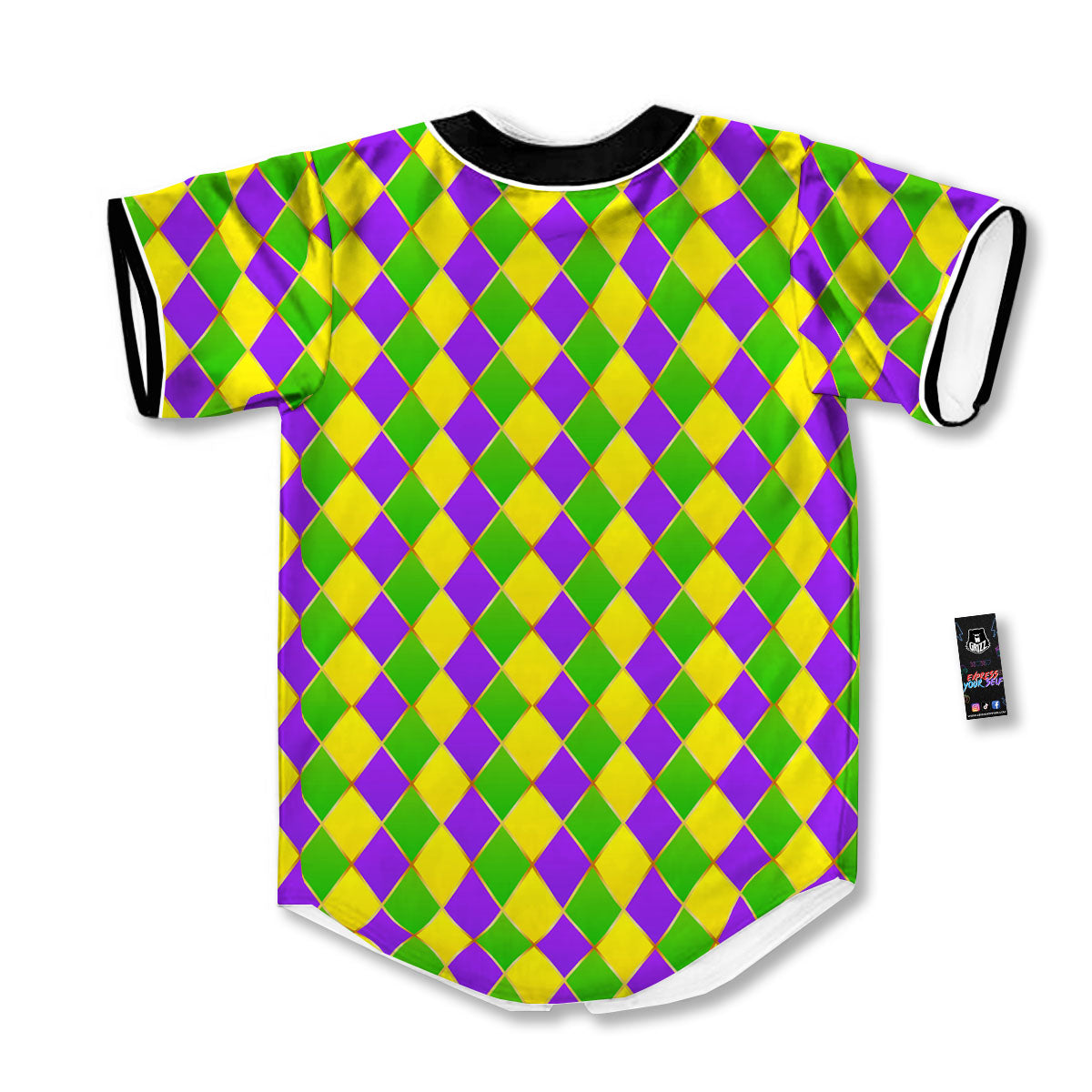 Mardi Gras Purple Green And Yellow Print Pattern Baseball Jersey-grizzshop