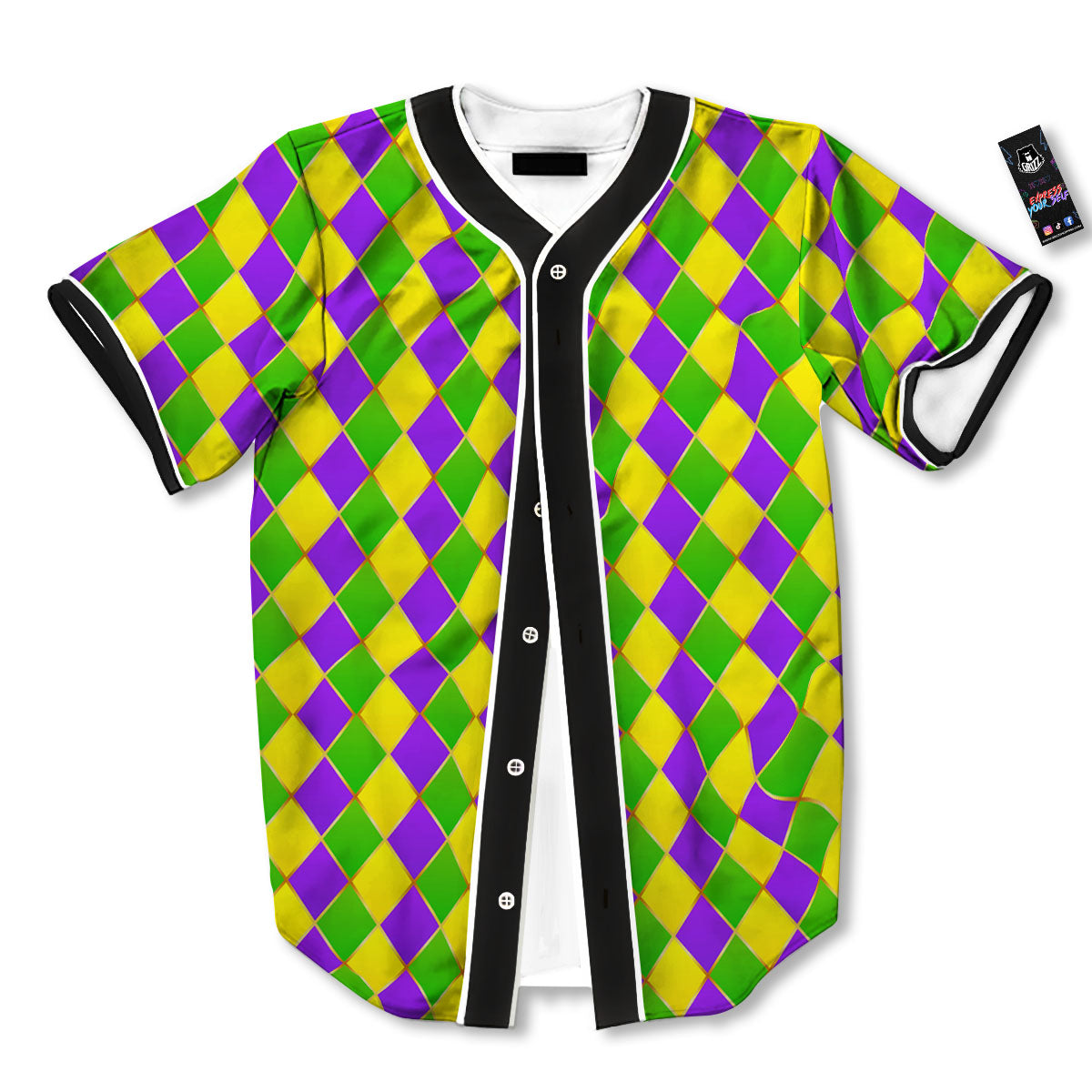 Mardi Gras Purple Green And Yellow Print Pattern Baseball Jersey-grizzshop
