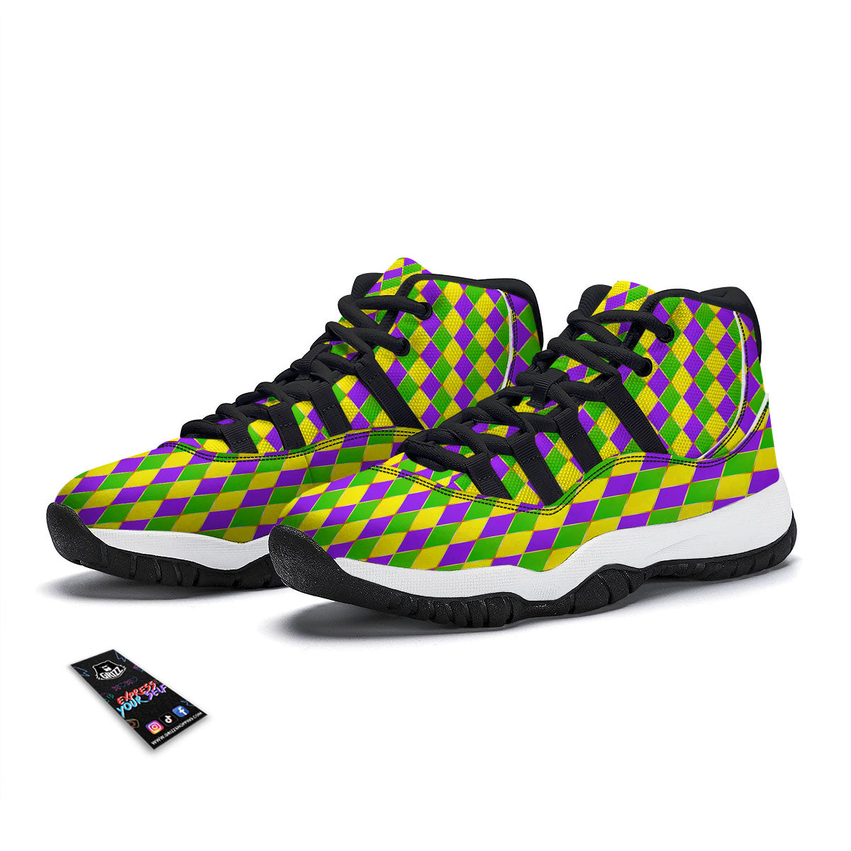 Mardi Gras Purple Green And Yellow Print Pattern Black Bball Shoes-grizzshop