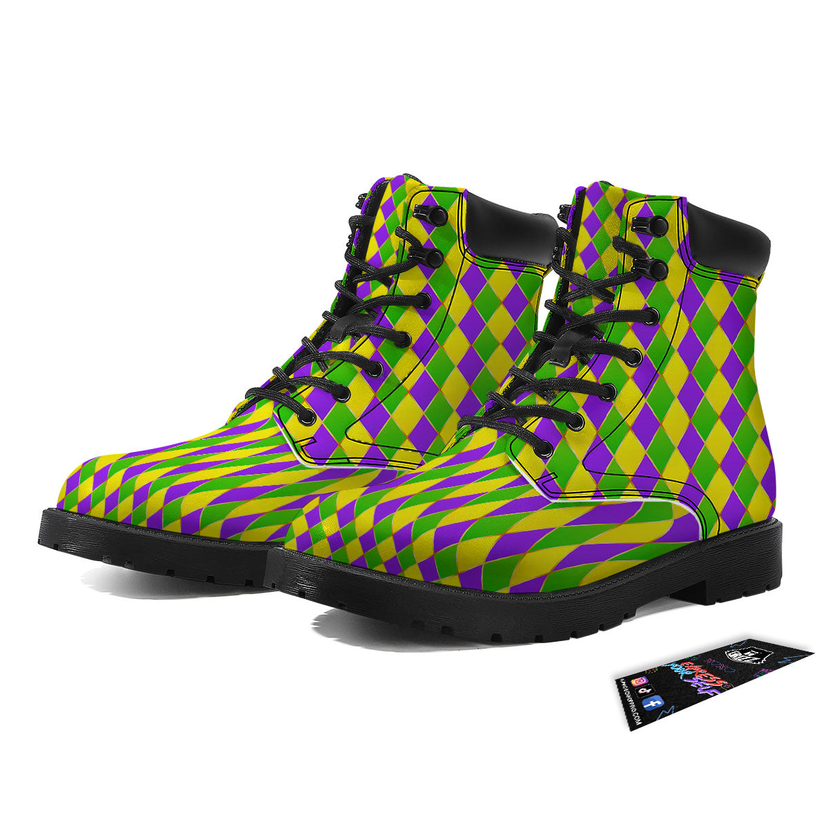 Mardi Gras Purple Green And Yellow Print Pattern Boots-grizzshop