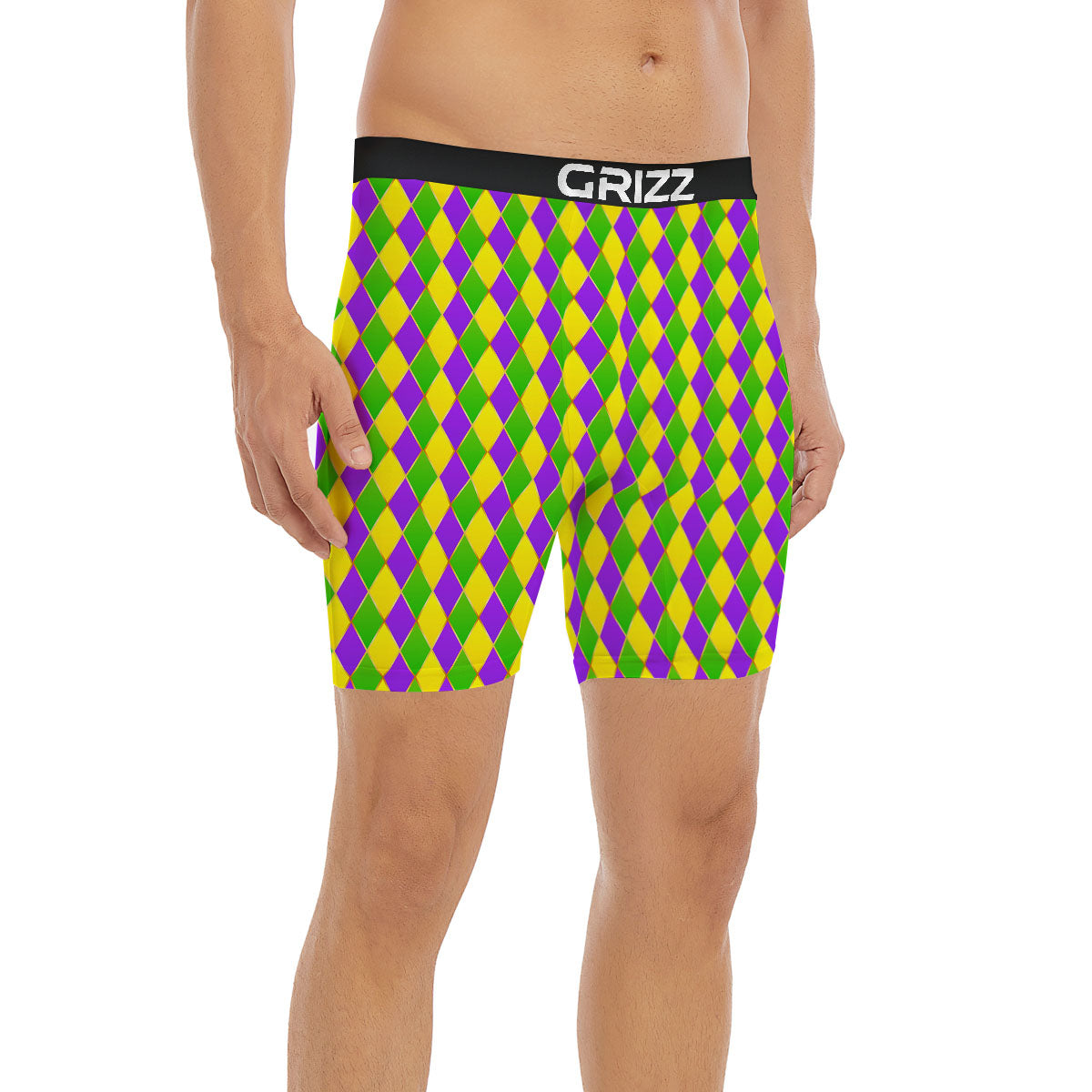 Mardi Gras Purple Green And Yellow Print Pattern Boxer Briefs-grizzshop