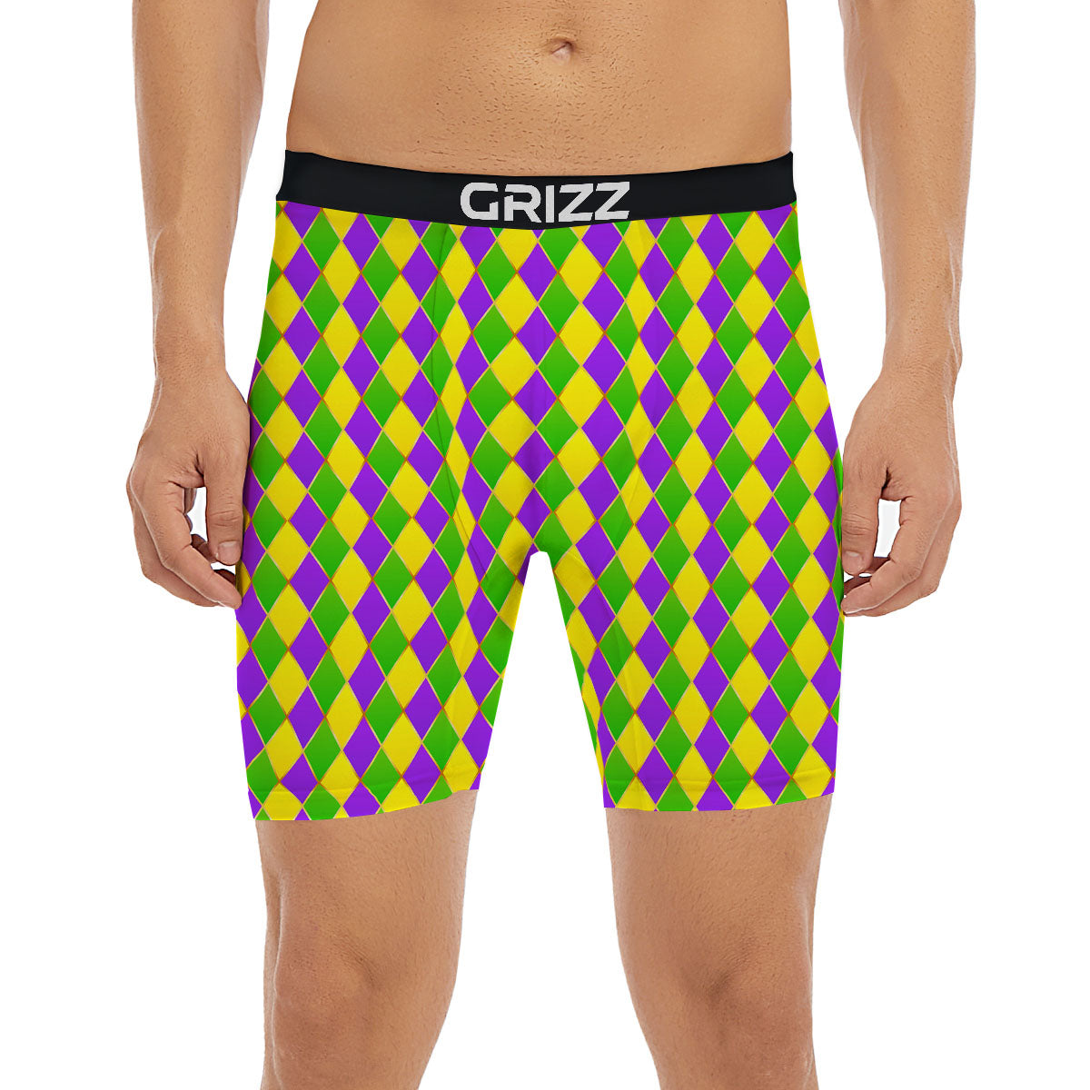 Mardi Gras Purple Green And Yellow Print Pattern Boxer Briefs-grizzshop