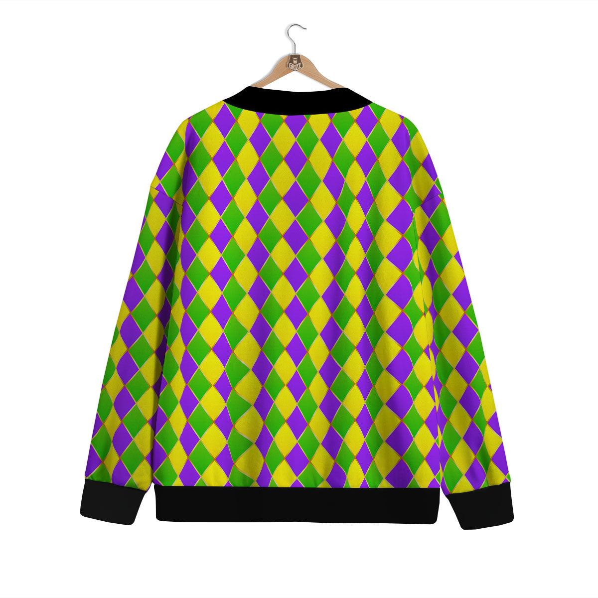 Mardi Gras Purple Green And Yellow Print Pattern Cardigan-grizzshop