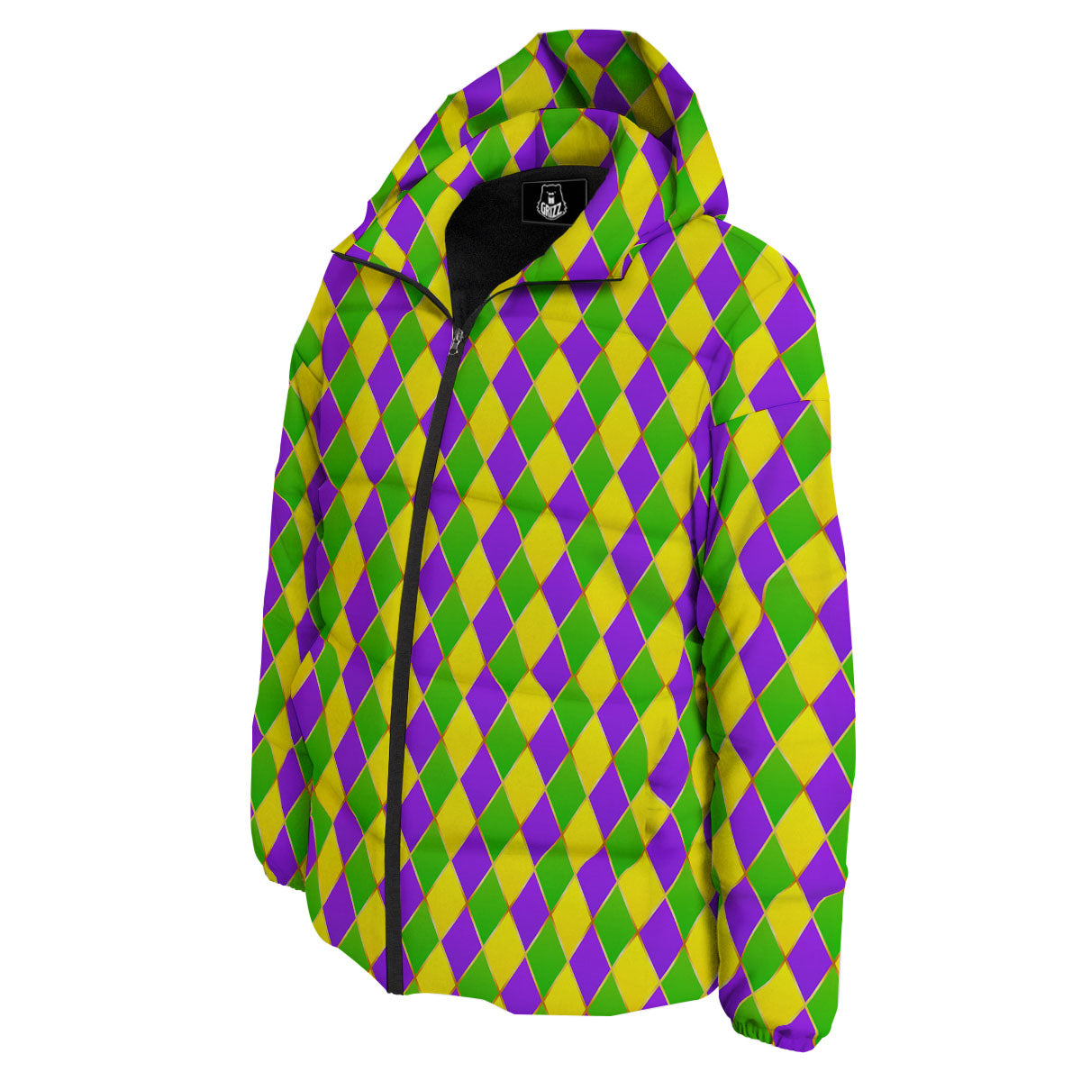 Mardi Gras Purple Green And Yellow Print Pattern Down Jacket-grizzshop