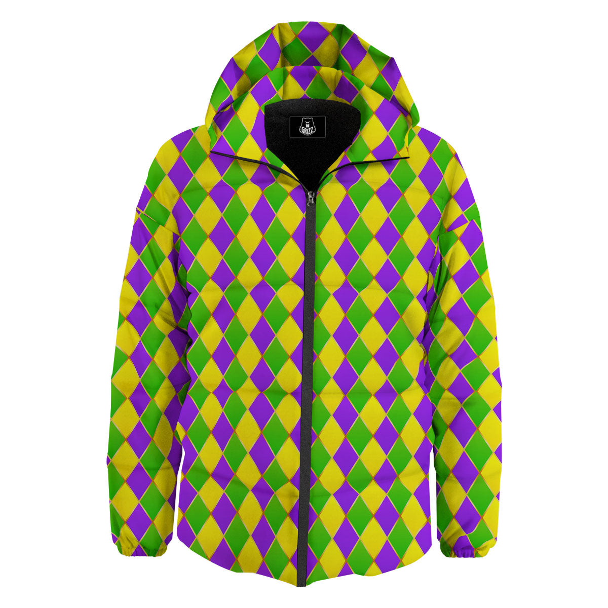 Mardi Gras Purple Green And Yellow Print Pattern Down Jacket-grizzshop