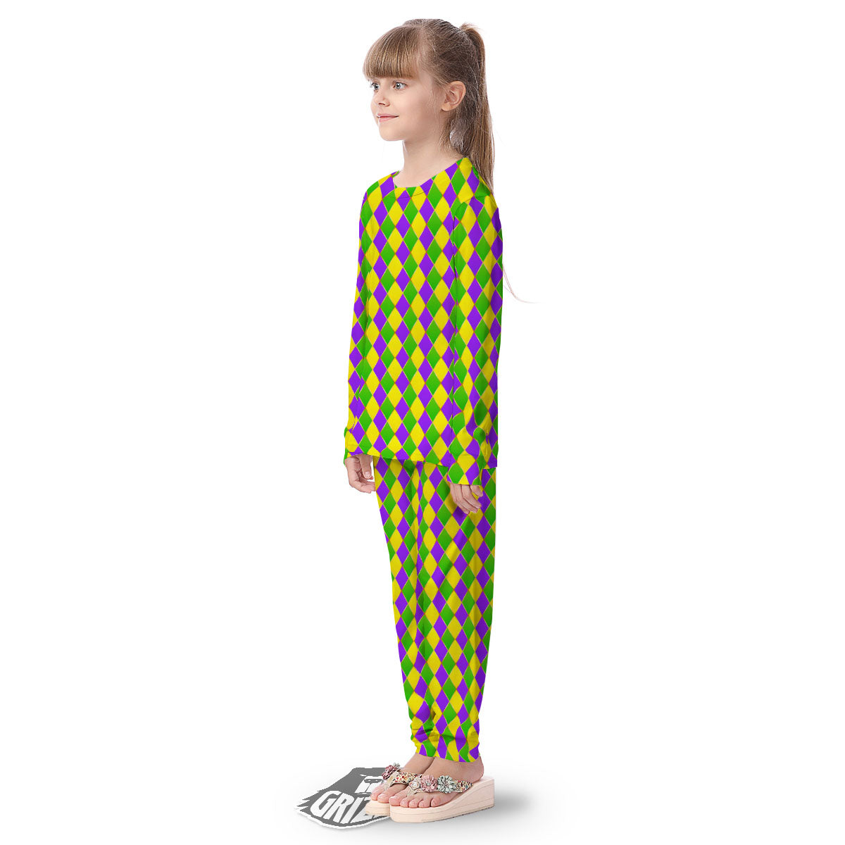 Mardi Gras Purple Green And Yellow Print Pattern Kid's Pajamas-grizzshop