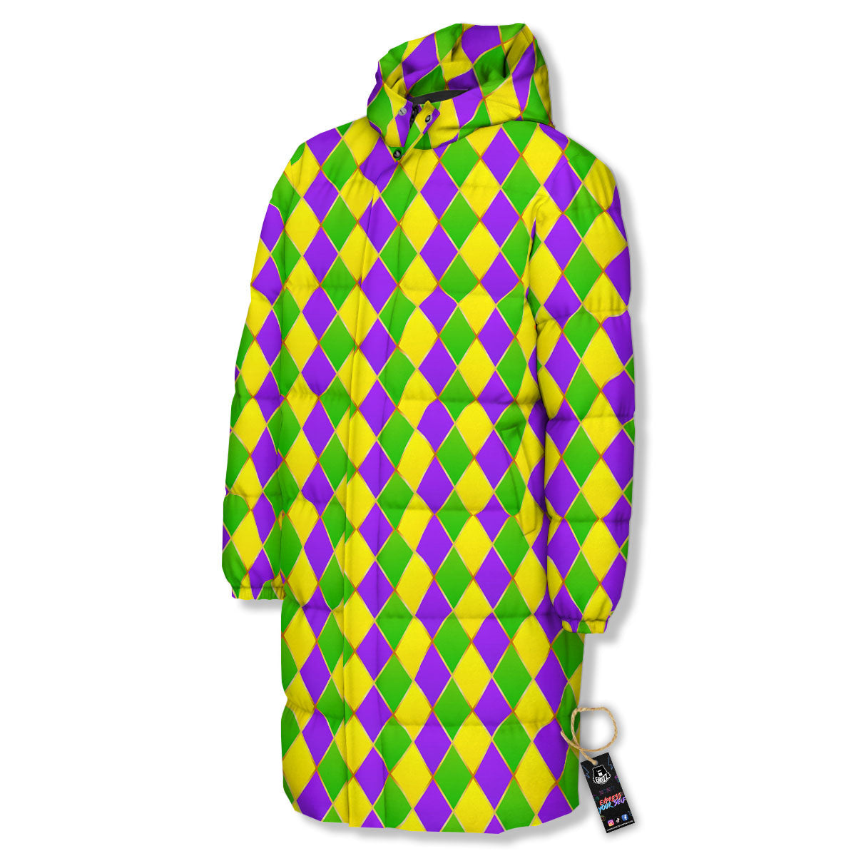 Mardi Gras Purple Green And Yellow Print Pattern Long Down Jacket-grizzshop