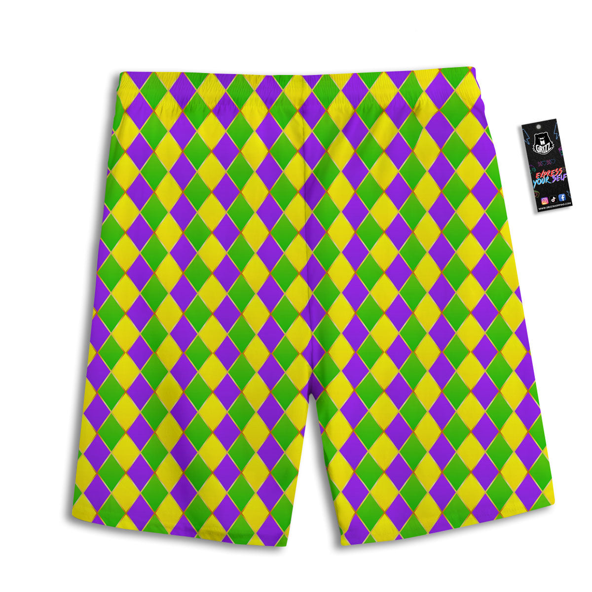 Mardi Gras Purple Green And Yellow Print Pattern Men's Athletic Shorts