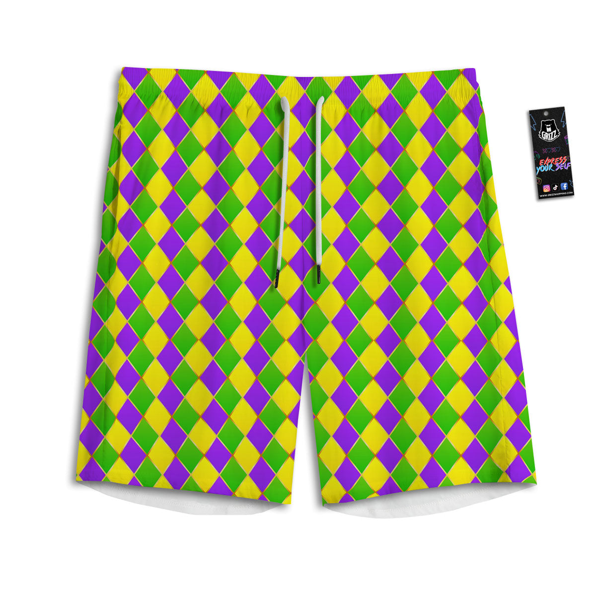 Mardi Gras Purple Green And Yellow Print Pattern Men's Athletic Shorts