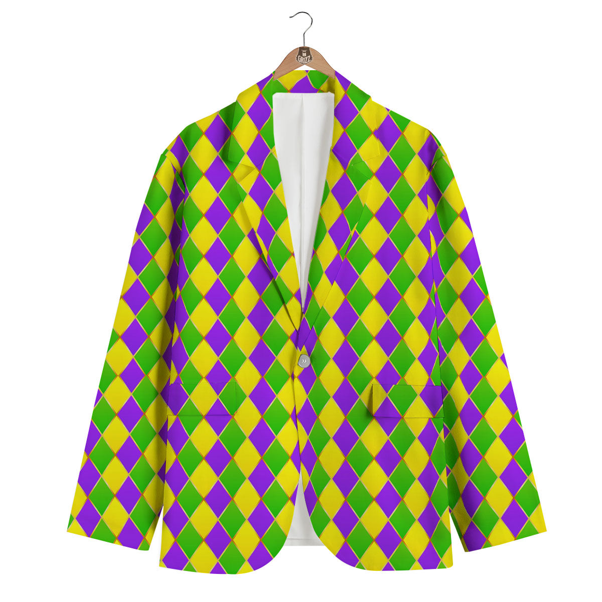 Mardi Gras Purple Green And Yellow Print Pattern Men's Blazer-grizzshop
