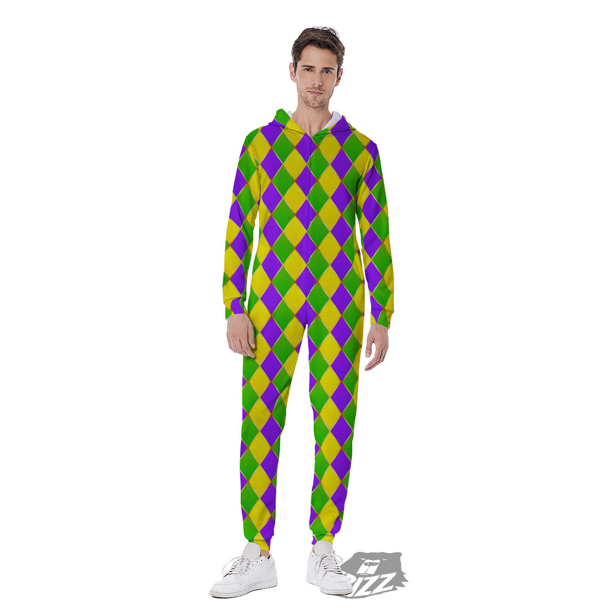 Mardi Gras Purple Green And Yellow Print Pattern Men's Jumpsuit-grizzshop