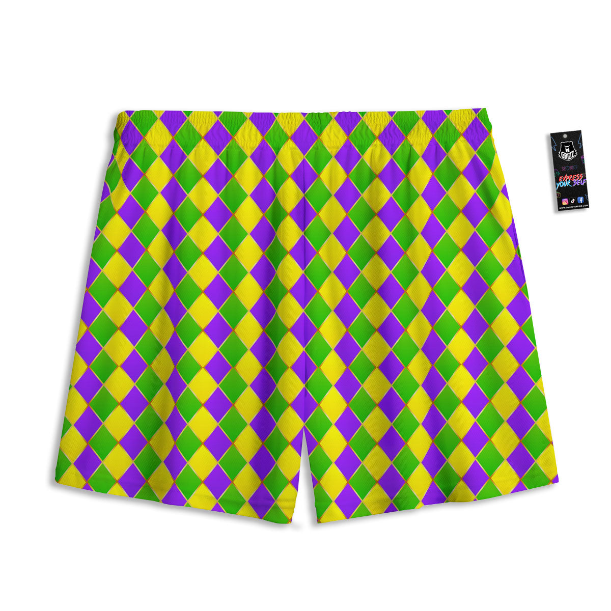 Mardi Gras Purple Green And Yellow Print Pattern Mesh Shorts