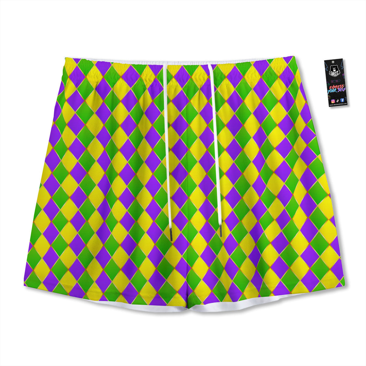 Mardi Gras Purple Green And Yellow Print Pattern Mesh Shorts