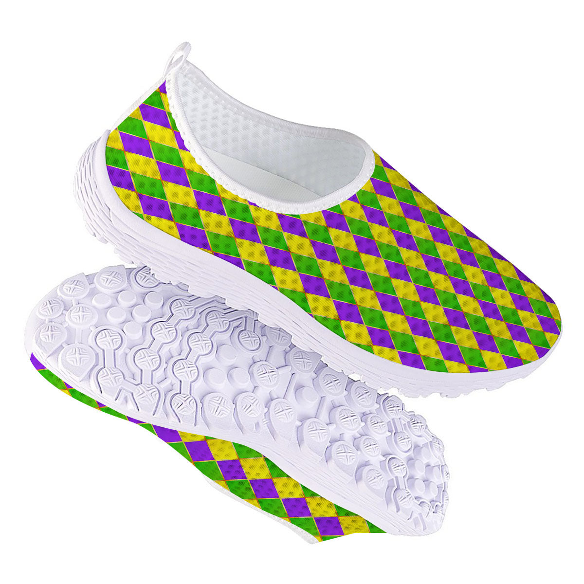 Mardi Gras Purple Green And Yellow Print Pattern Nurse Shoes-grizzshop