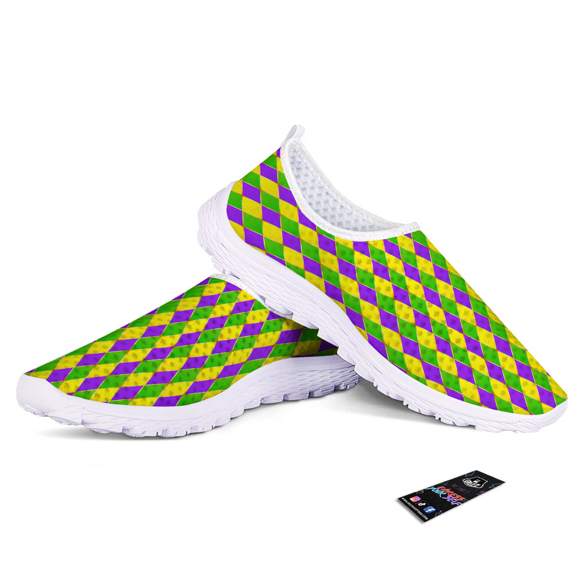 Mardi Gras Purple Green And Yellow Print Pattern Nurse Shoes-grizzshop