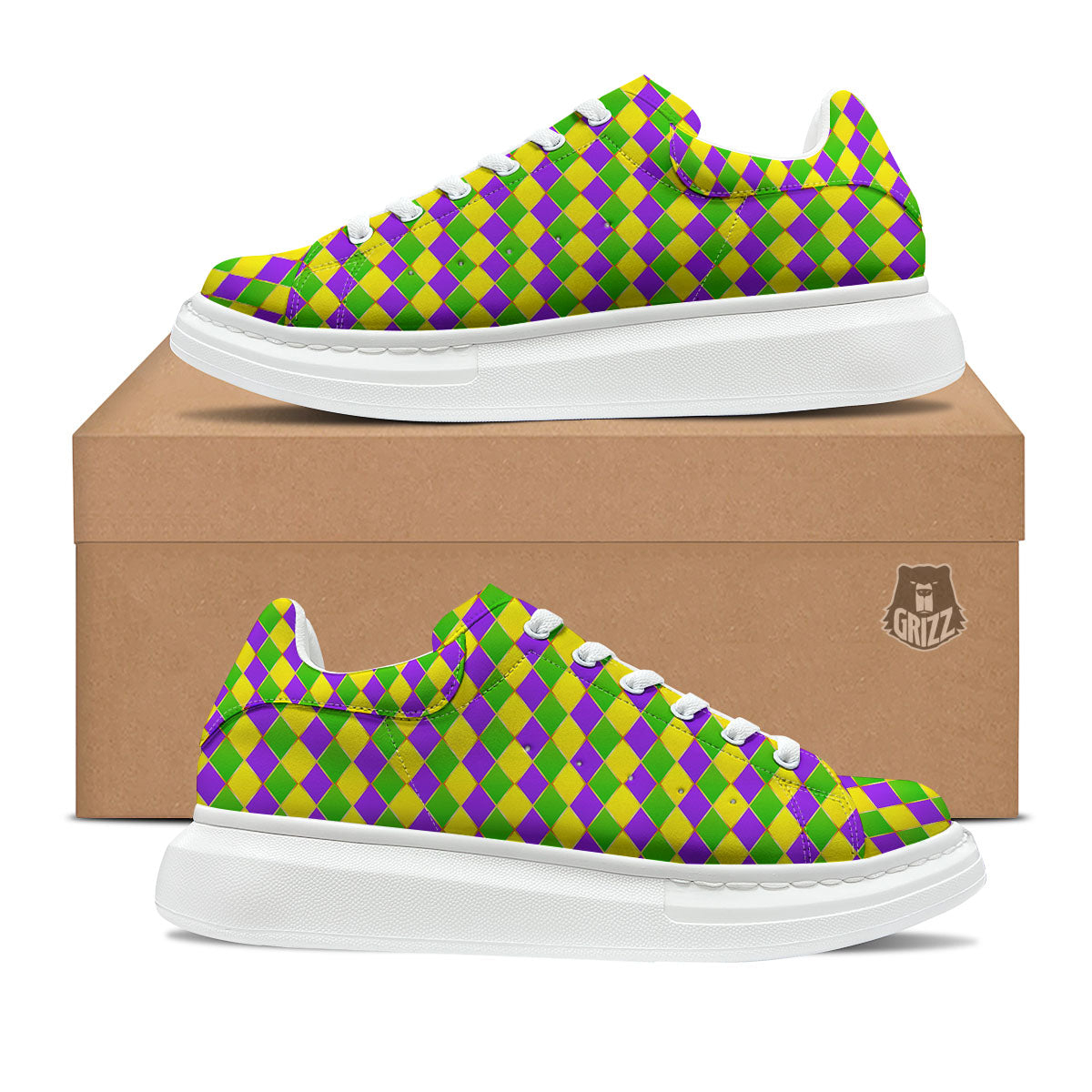 Mardi Gras Purple Green And Yellow Print Pattern Platform Shoes-grizzshop