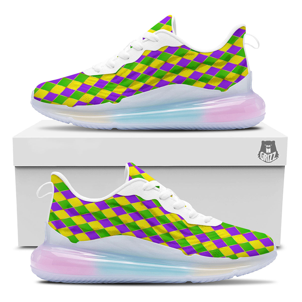 Mardi Gras Purple Green And Yellow Print Pattern Running Sneakers-grizzshop