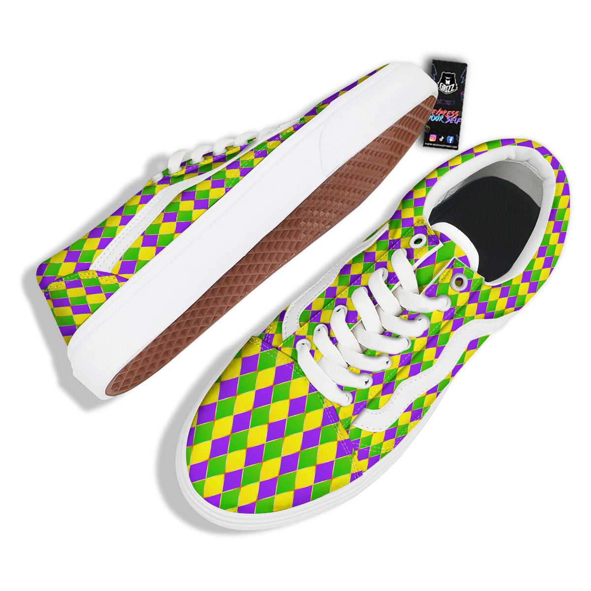 Mardi Gras Purple Green And Yellow Print Pattern Skate Shoes-grizzshop