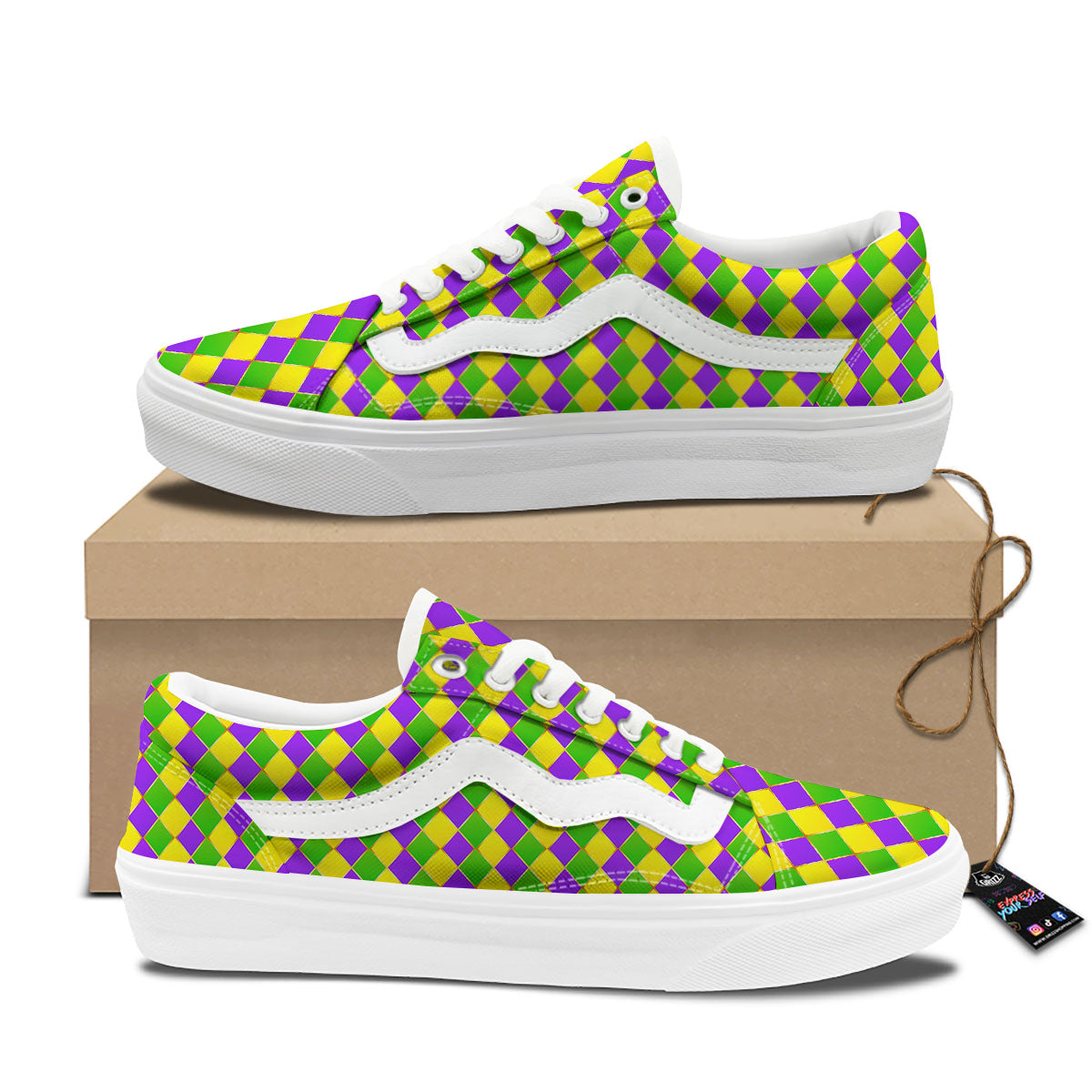 Mardi Gras Purple Green And Yellow Print Pattern Skate Shoes-grizzshop