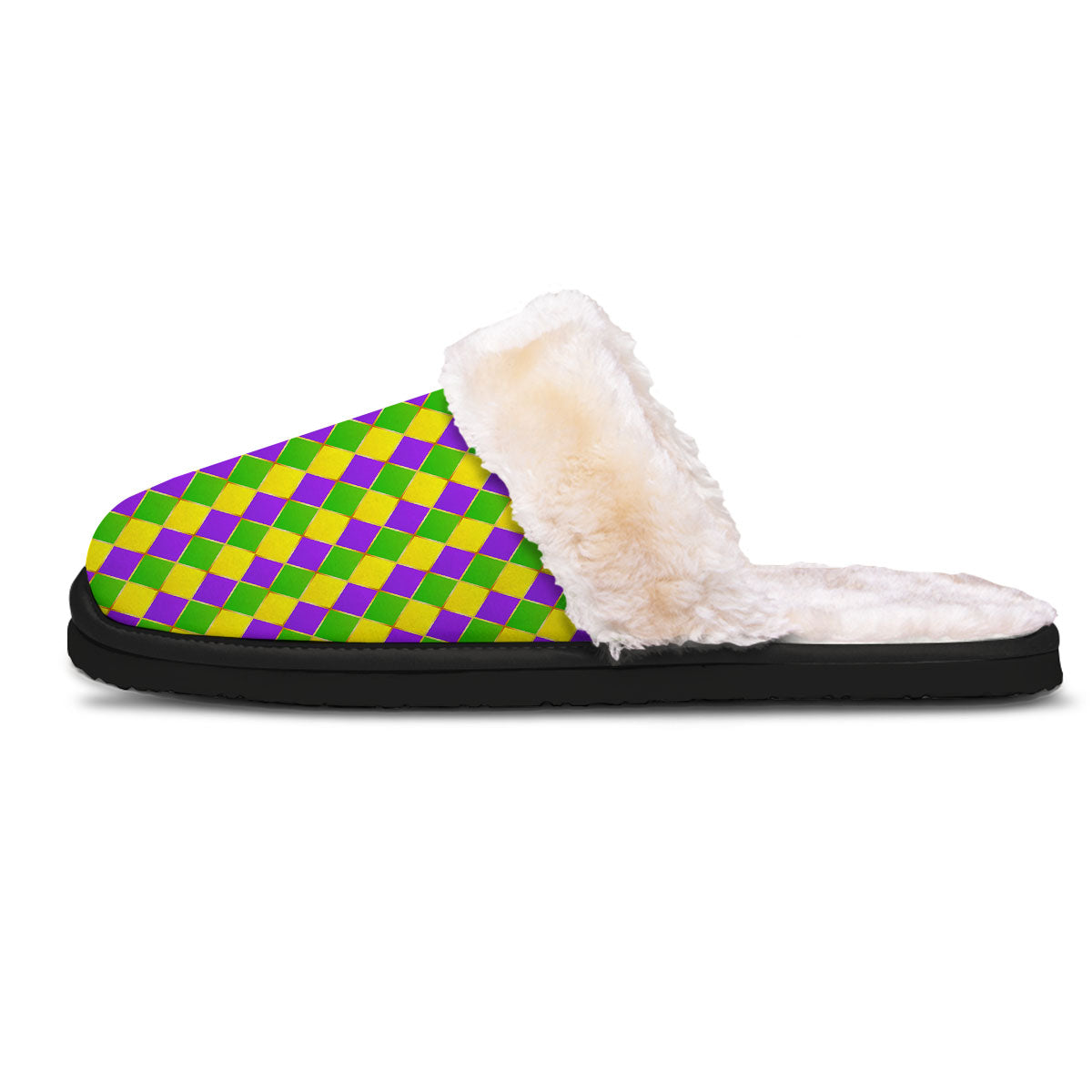 Mardi Gras Purple Green And Yellow Print Pattern Slippers-grizzshop