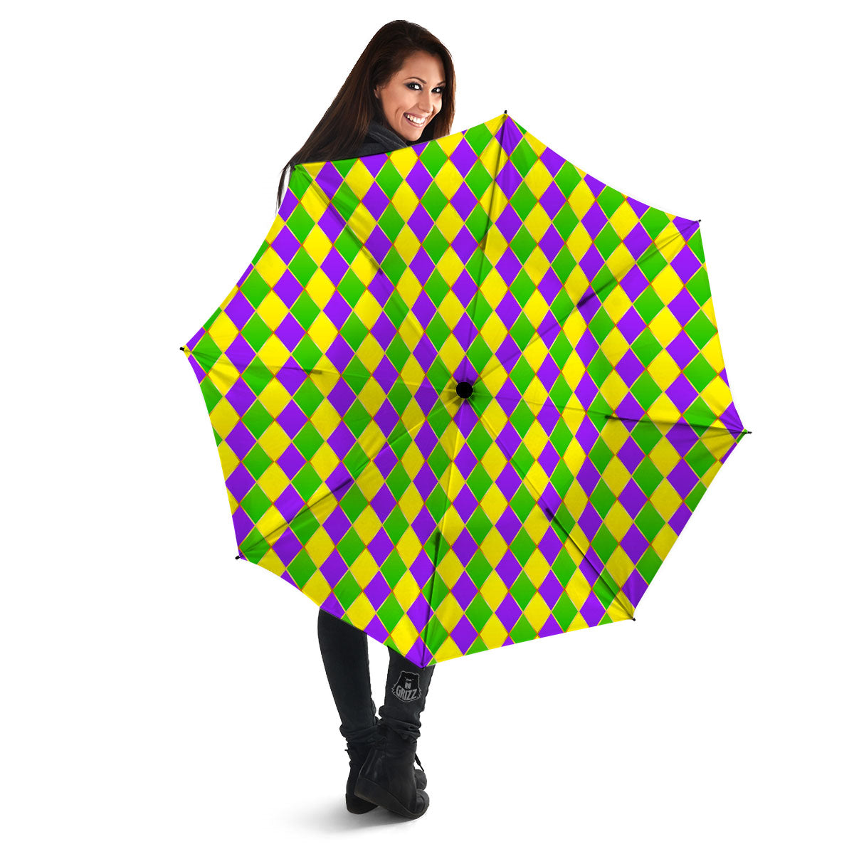 Mardi Gras Purple Green And Yellow Print Pattern Umbrella-grizzshop