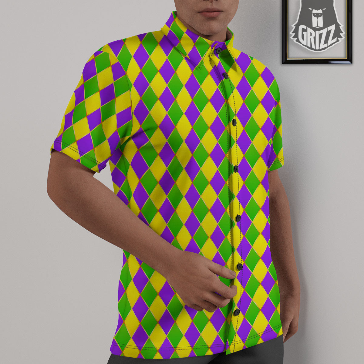 Mardi Gras Purple Green And Yellow Print Pattern Untucked Shirts-grizzshop