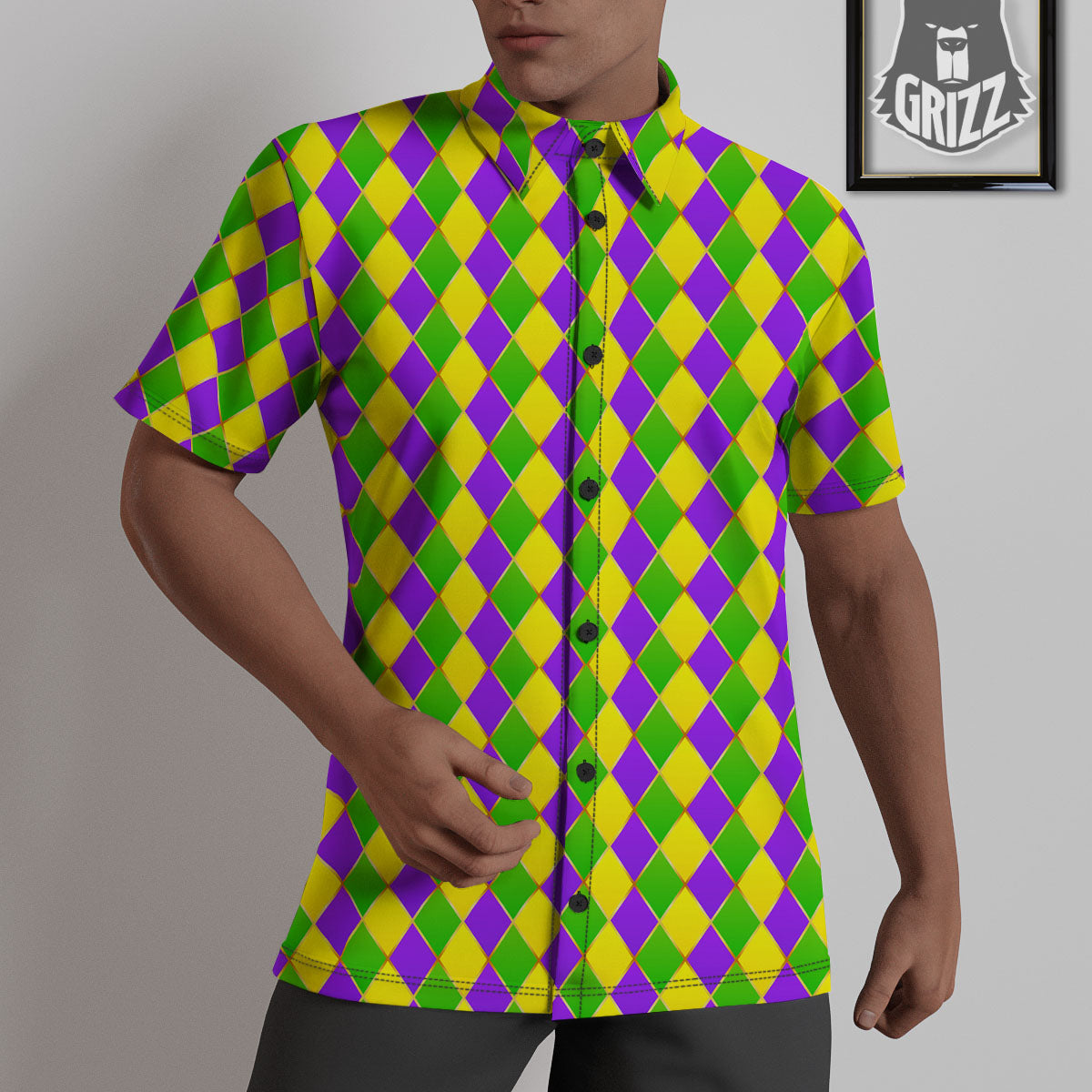 Mardi Gras Purple Green And Yellow Print Pattern Untucked Shirts-grizzshop