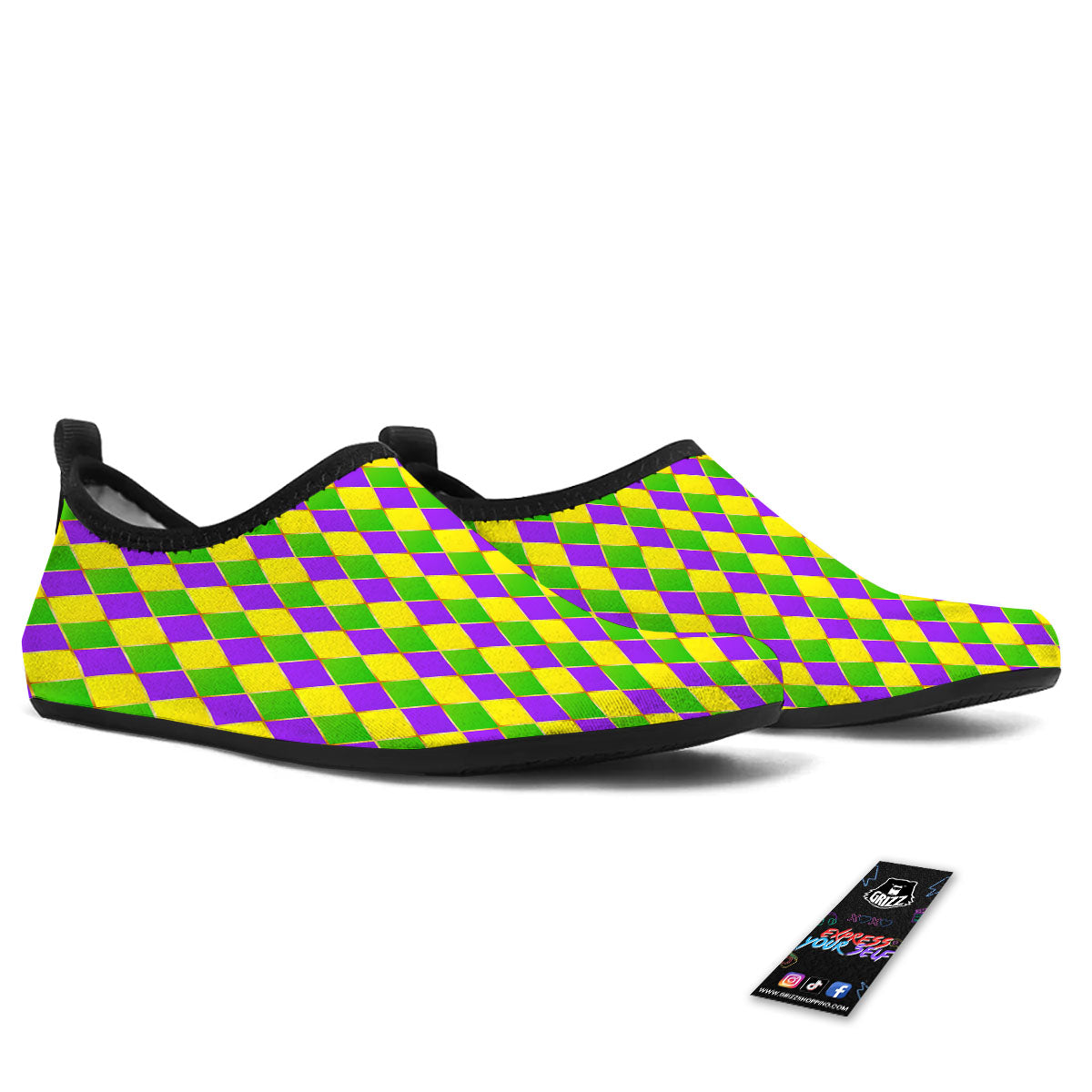 Mardi Gras Purple Green And Yellow Print Pattern Water Shoes-grizzshop