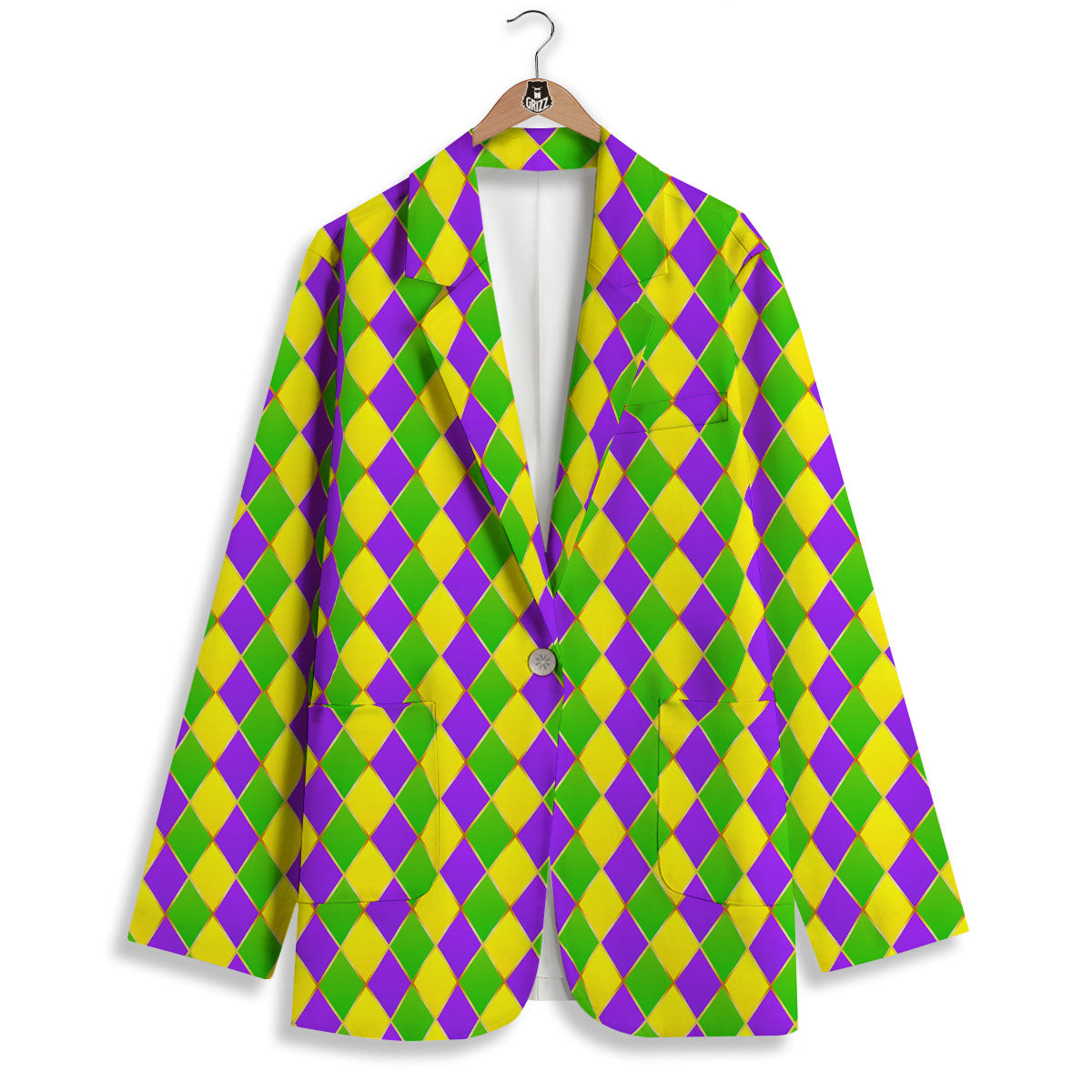 Mardi Gras Purple Green And Yellow Print Pattern Women's Blazer-grizzshop