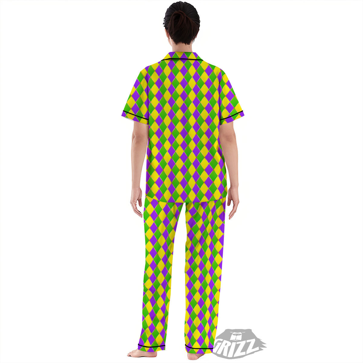 Mardi Gras Purple Green And Yellow Print Pattern Women's Pajamas Set-grizzshop