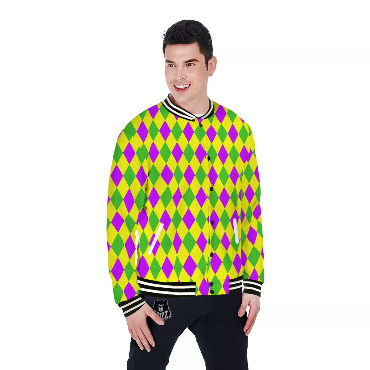 Mardi Harlequin Gras Print Pattern Baseball Jacket-grizzshop