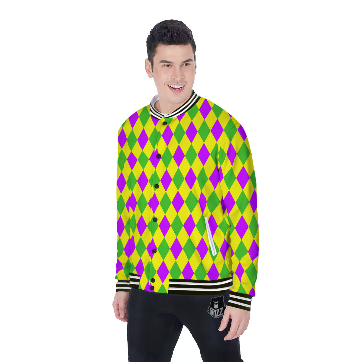 Mardi Harlequin Gras Print Pattern Baseball Jacket-grizzshop