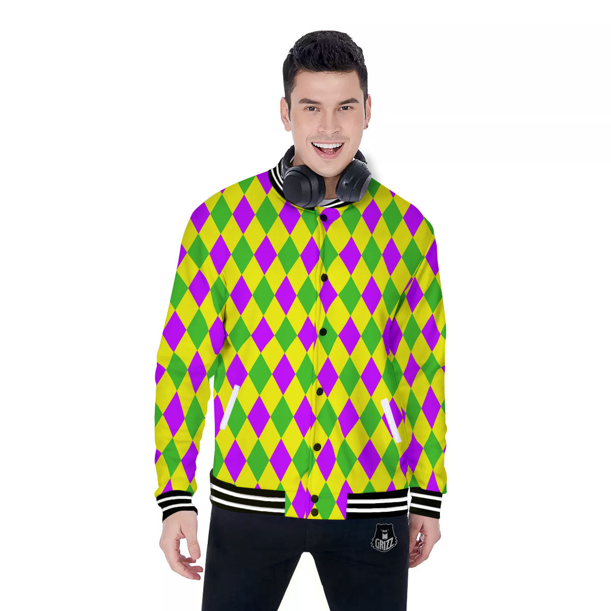 Mardi Harlequin Gras Print Pattern Baseball Jacket-grizzshop